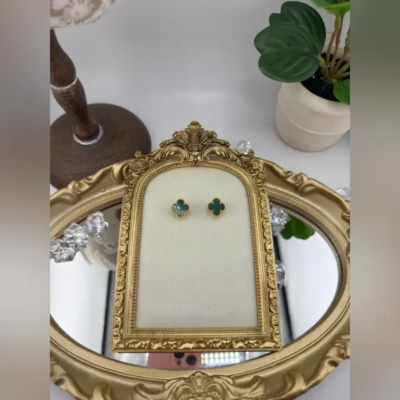 Lucky Alhambra Clover Gold Plated Sterling Silver Earrings with Logo - Picture 5 of 11